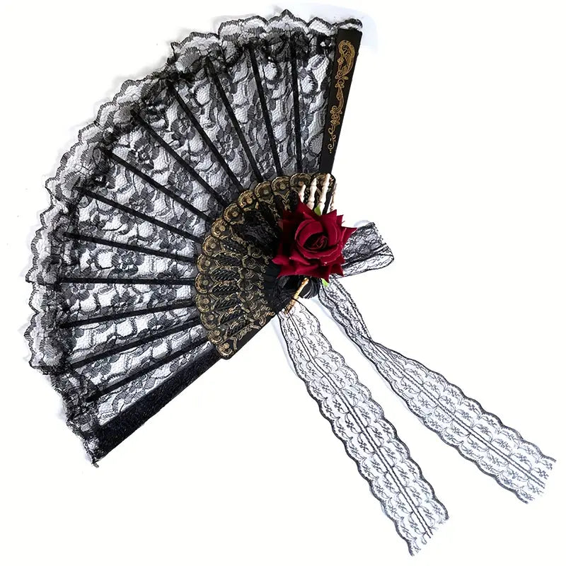 Floral Flamenco Fan: Spanish Style Rose Flower Lace