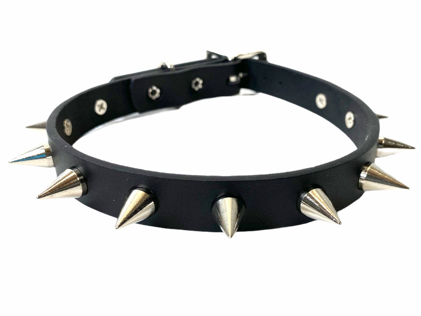 Black Leather Small Cone Spikes Choker