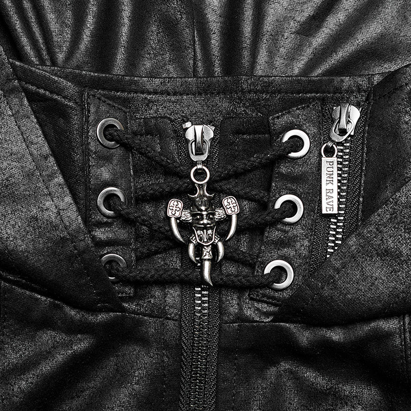 Gothic Cracked Faux Leather Hooded Shoulder Harness