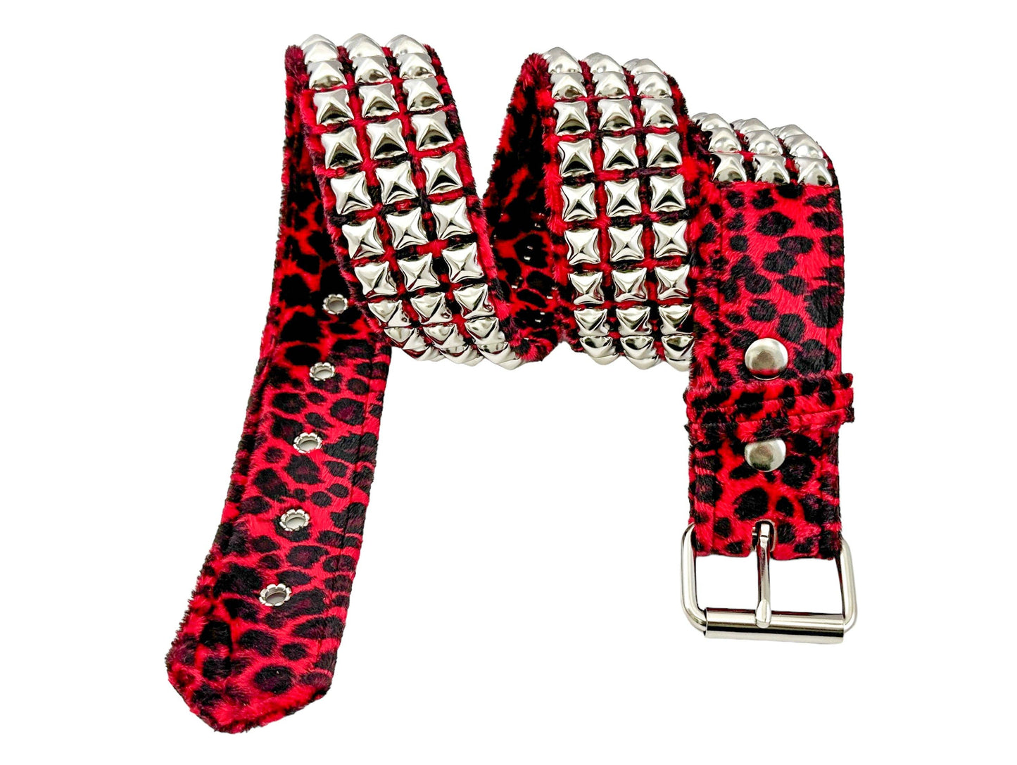Leopard Fuzzy Fabric Studded Belt
