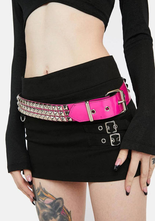 Hot Pink 2 Row Pyramid Studded Belt