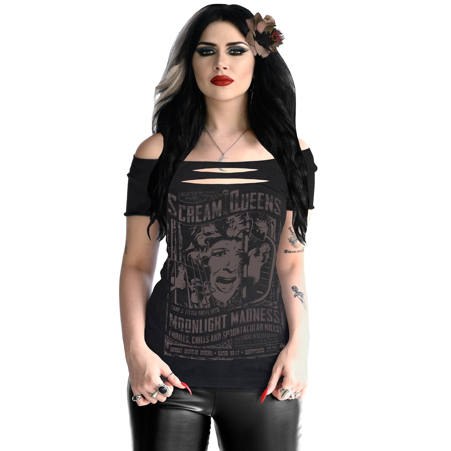 SCREAM QUEENS OFF SHOULDER SLASHER TEE