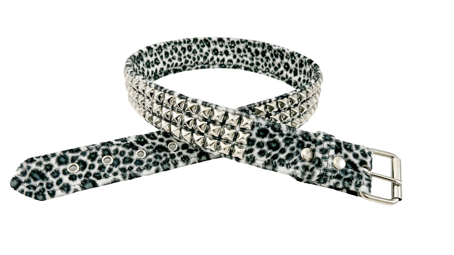Leopard Fuzzy Fabric Studded Belt