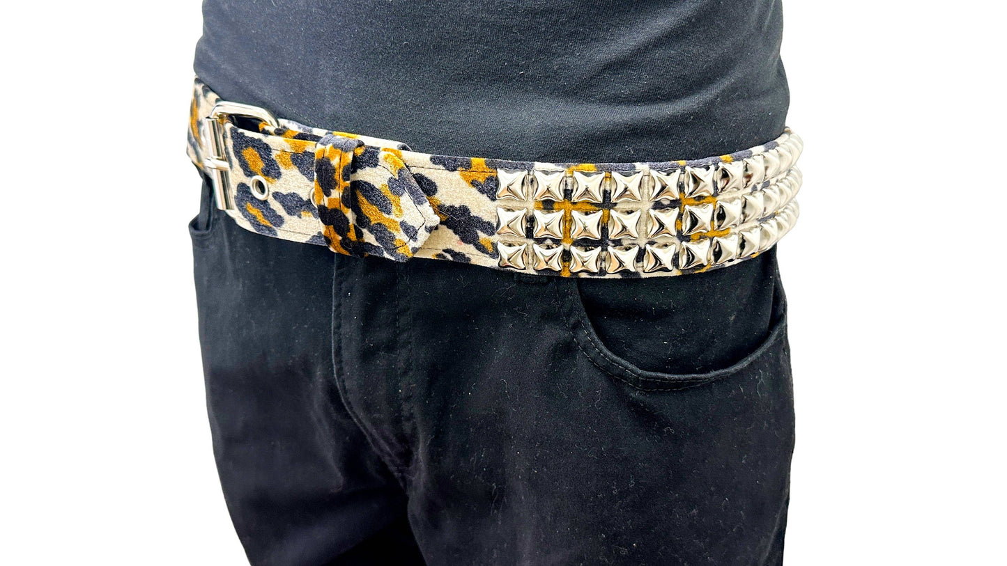 Leopard Fuzzy Fabric Studded Belt