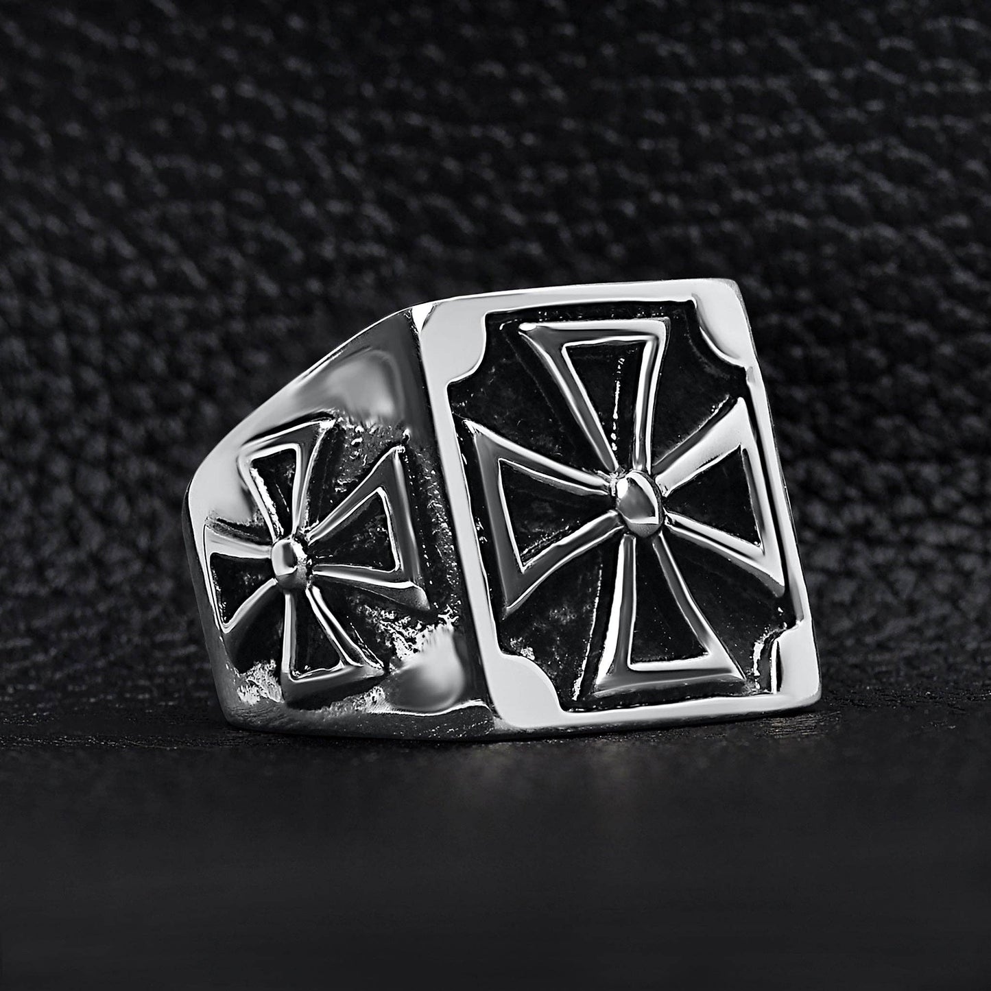 Stainless Steel Large Maltese Cross Signet Ring