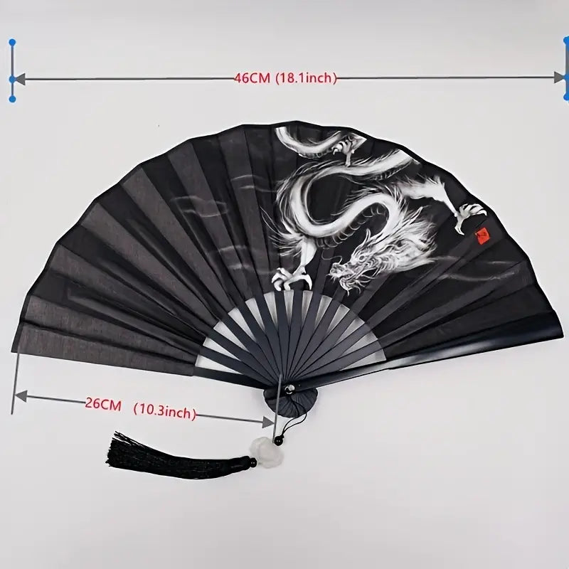 Dragon Dance: Chinese Wooden Folding Fan with Silk Cloth