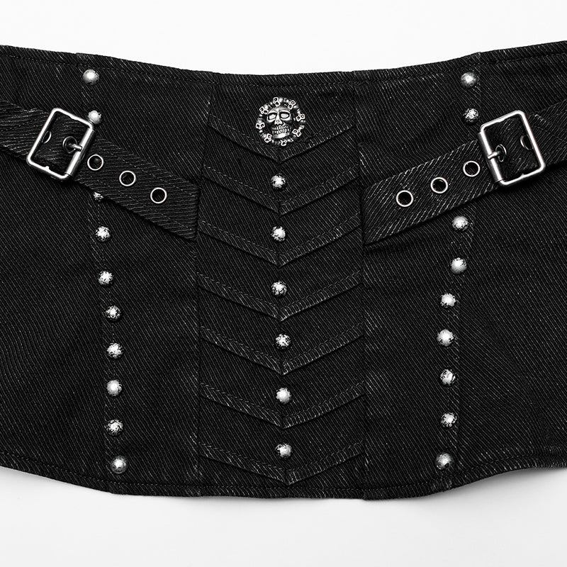 The Post-Apocalyptic Style Washing Worn-Out Drawstring Adjustable Denim Corset Women Waistbelt