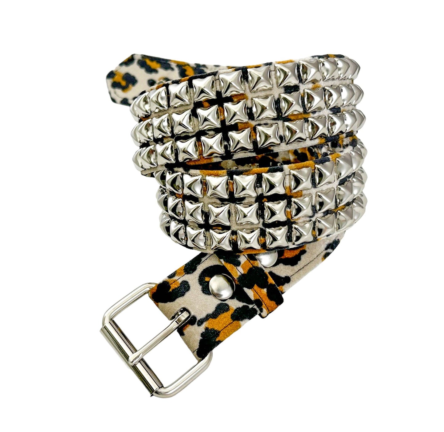 Leopard Fuzzy Fabric Studded Belt