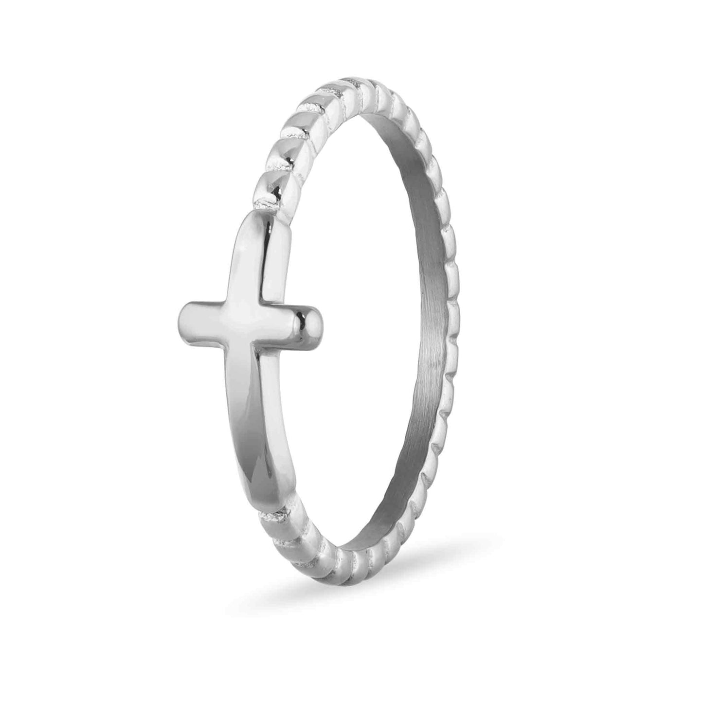 Stainless Steel Beaded Stackable Cross Ring