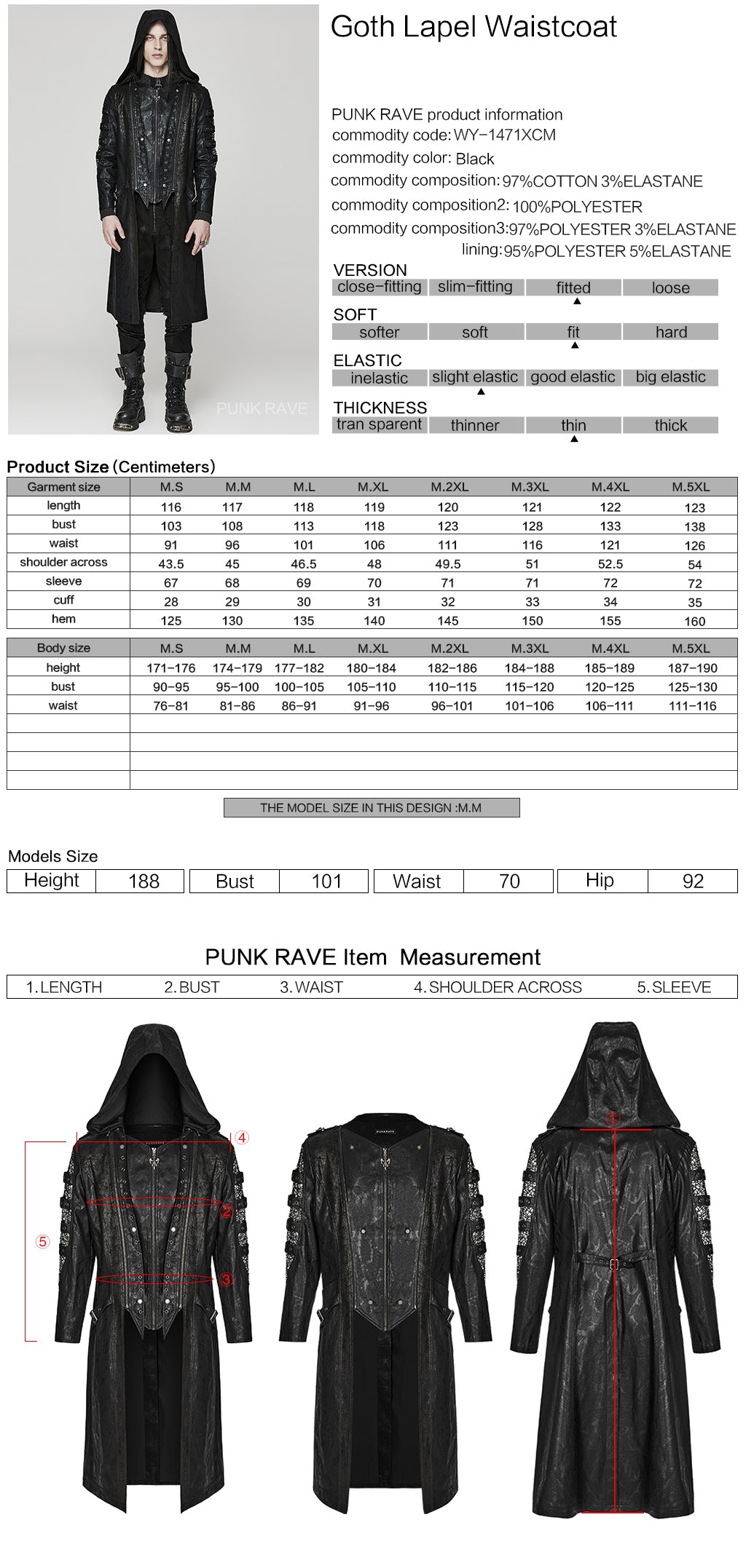 Punk Heavy Industry Hooded PU Zipper Long Jacket