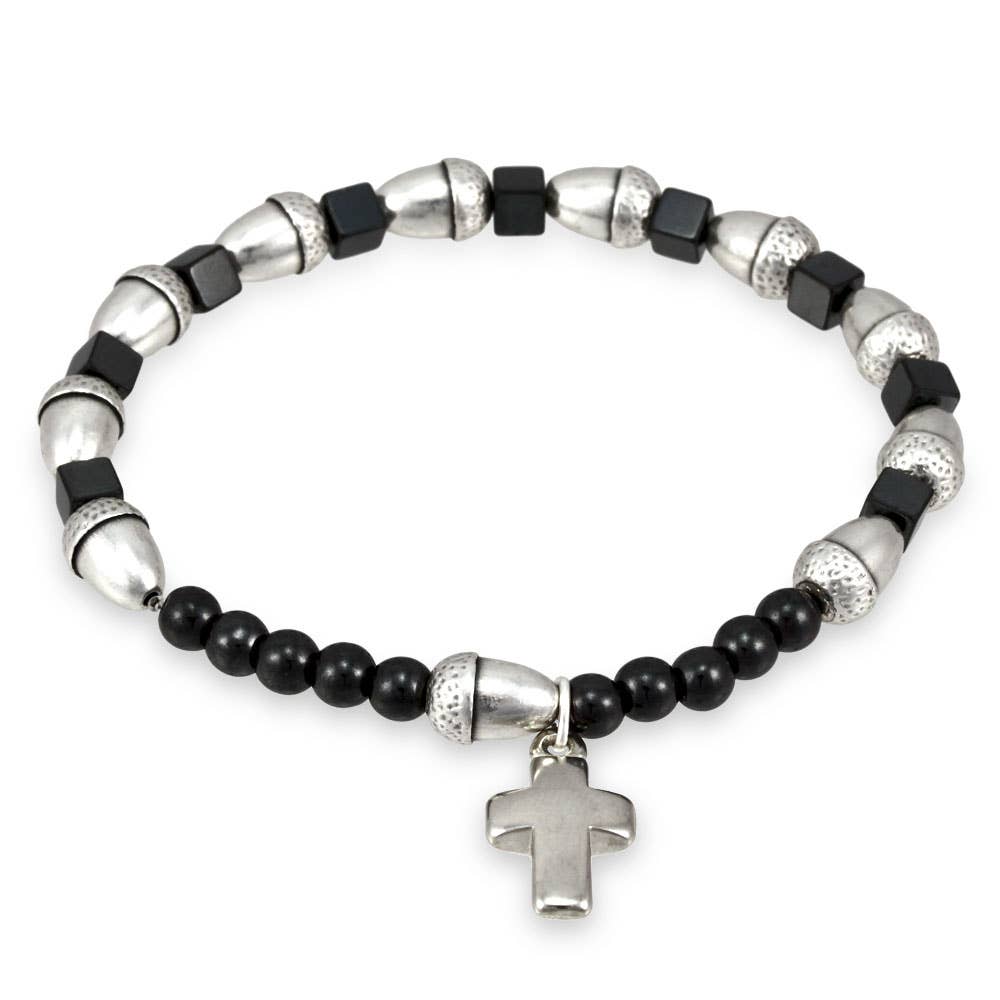 Rosary Bracelet Metal Acorn Beads and Hematite