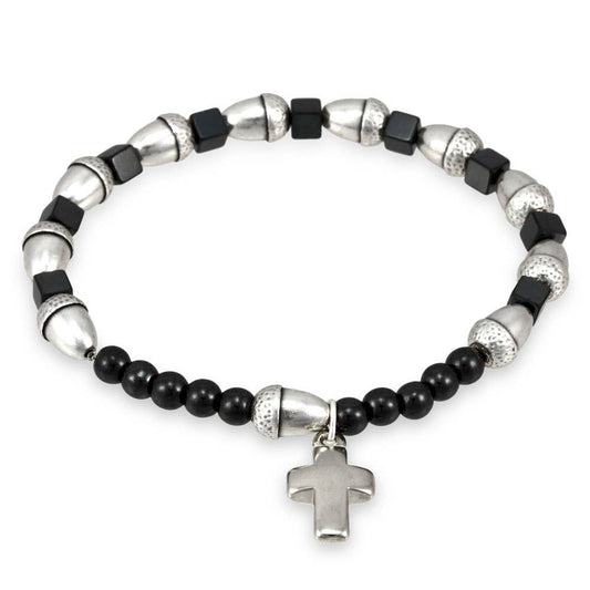 Rosary Bracelet Metal Acorn Beads and Hematite