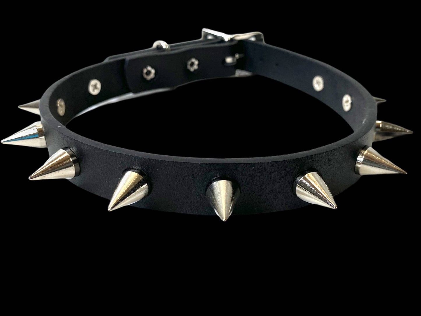 Black Leather Small Cone Spikes Choker