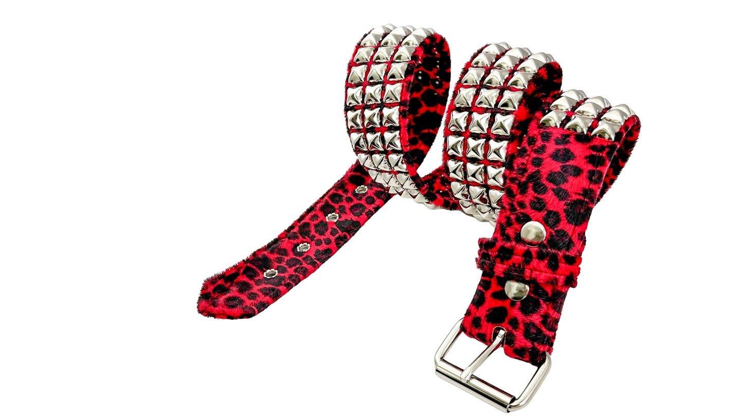 Leopard Fuzzy Fabric Studded Belt