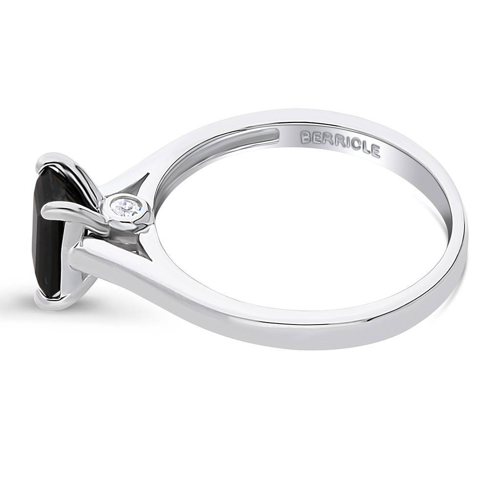 Sterling Silver Solitaire Black Emerald Cut CZ Ring