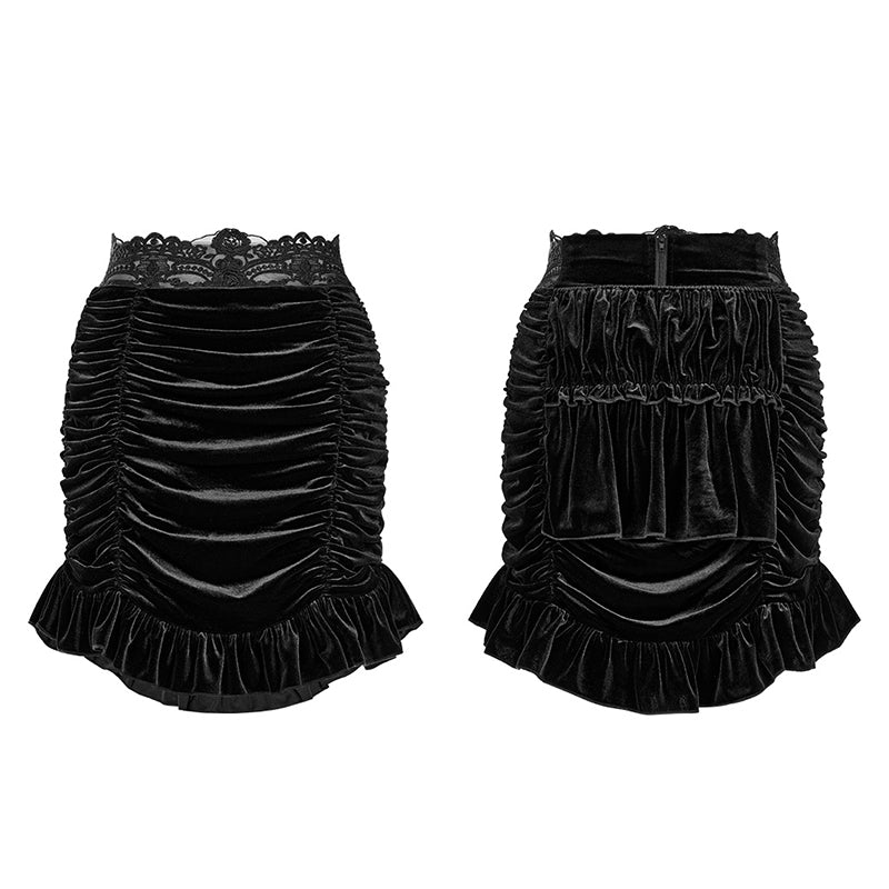 Gothic Drawstring Sheath Velvet Short Skirt