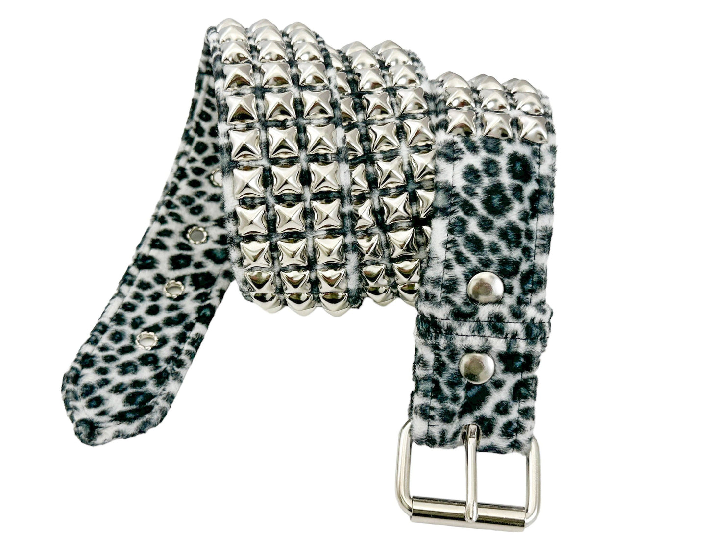Leopard Fuzzy Fabric Studded Belt