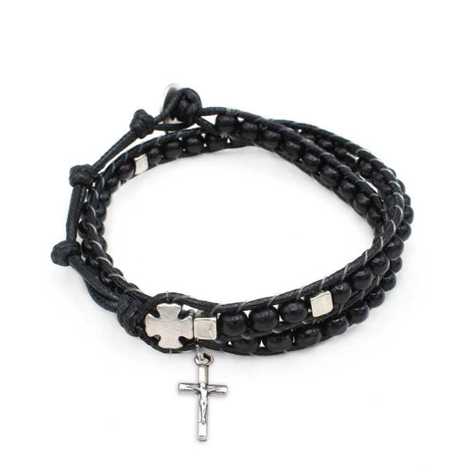 Ladder Design Black Wooden Beads Wrap Around Rosary Bracelet