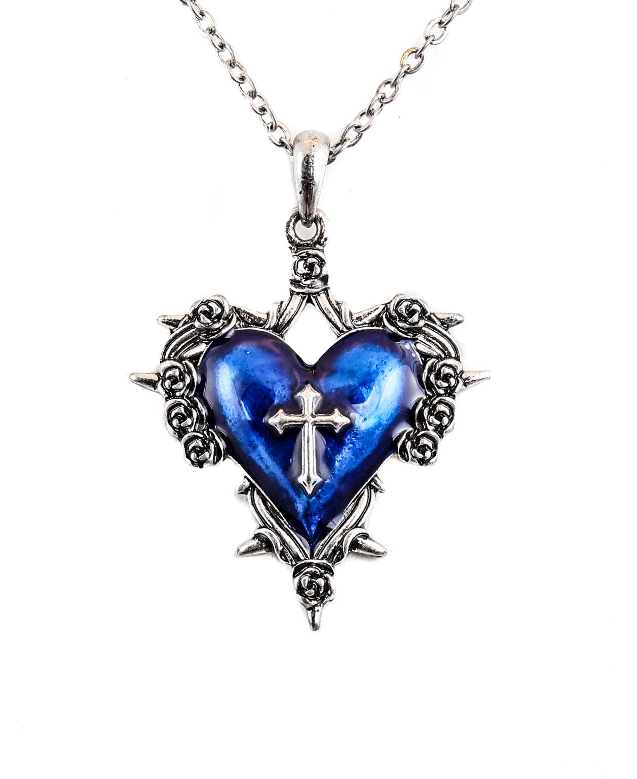 Spiked Heart With Cross Design Pendant Chain
