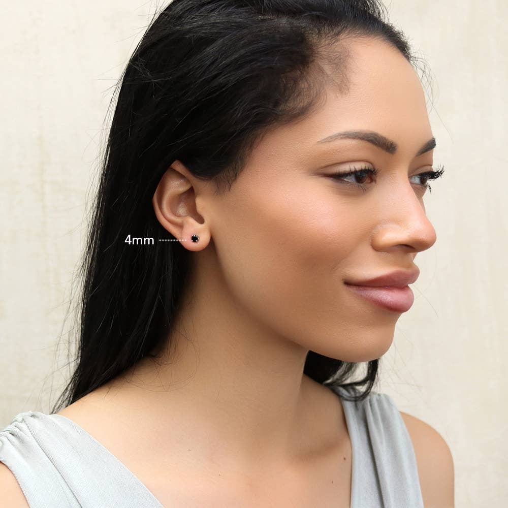 Silver Solitaire Black Cubic Zirconia Stud Earrings