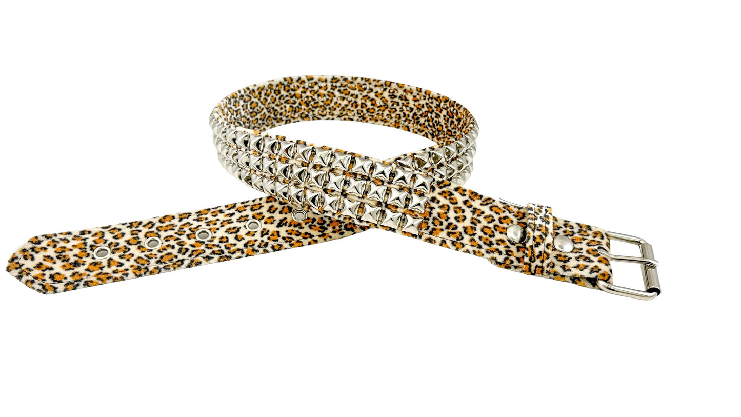 Leopard Fuzzy Fabric Studded Belt