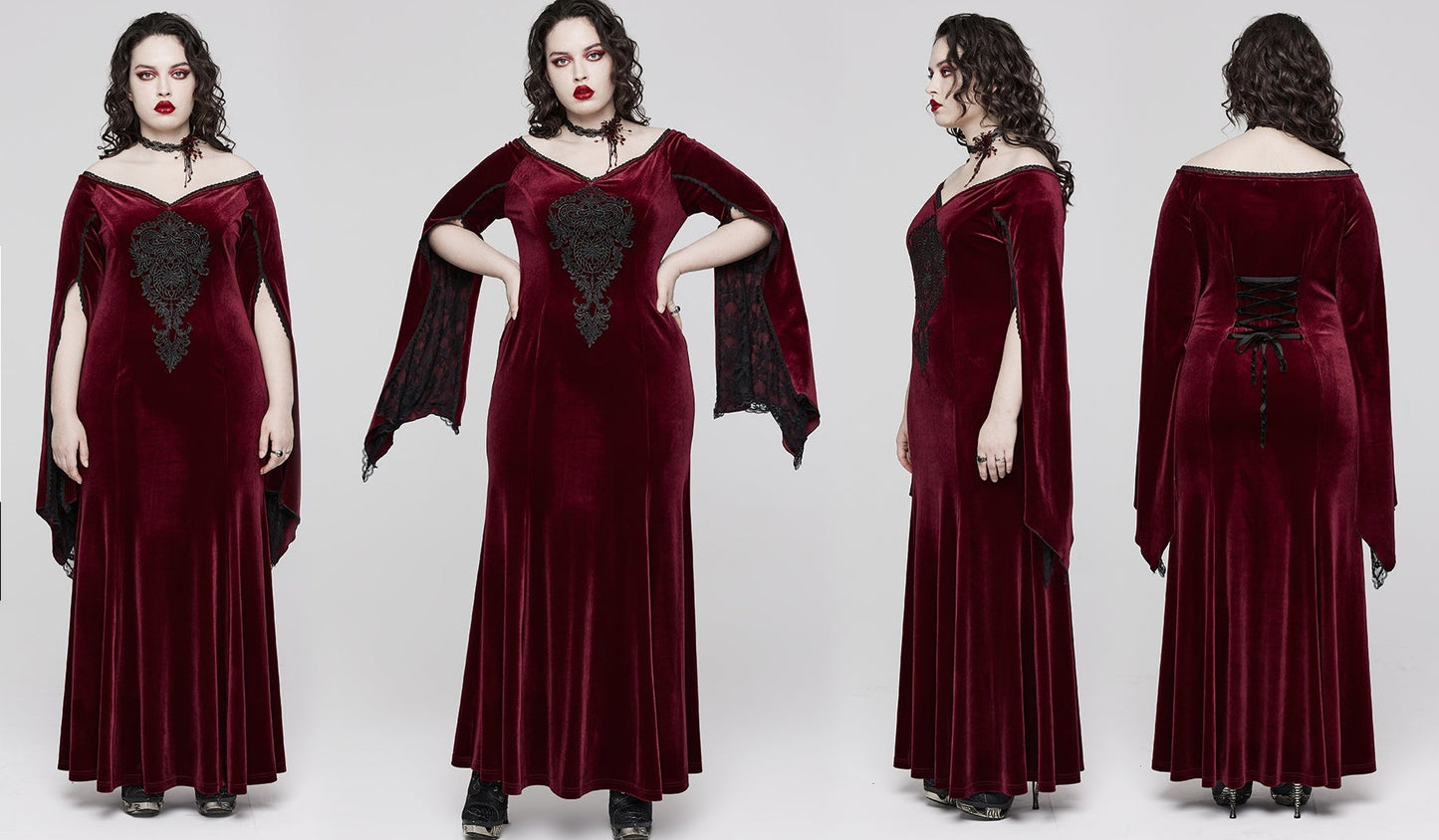 Enchantress' Embrace: Adjustable V-Neck Goth Dress with Exquisite Decal and Dramatic Sleeves