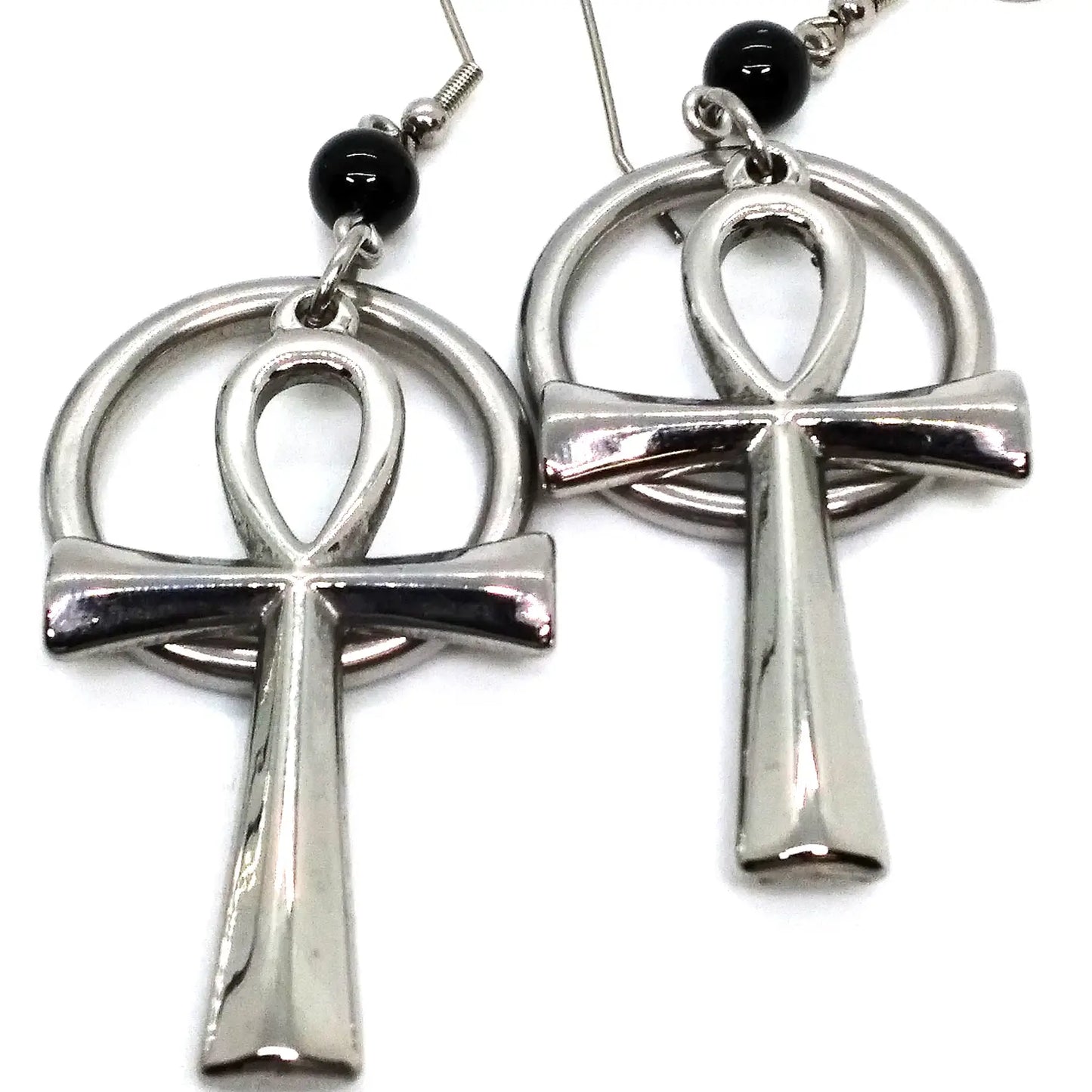 Eternal Bond Earrings: Ankh and Ring Design