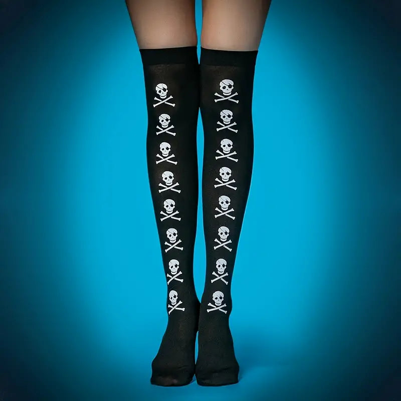 Skeletal Elegance: Gothic Knee-Length Skeleton Stockings