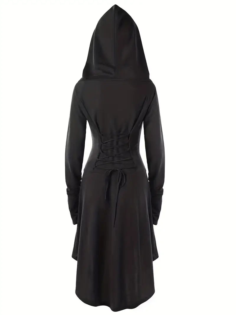 Gothic Hooded Cosplay Dress, Long Sleeve