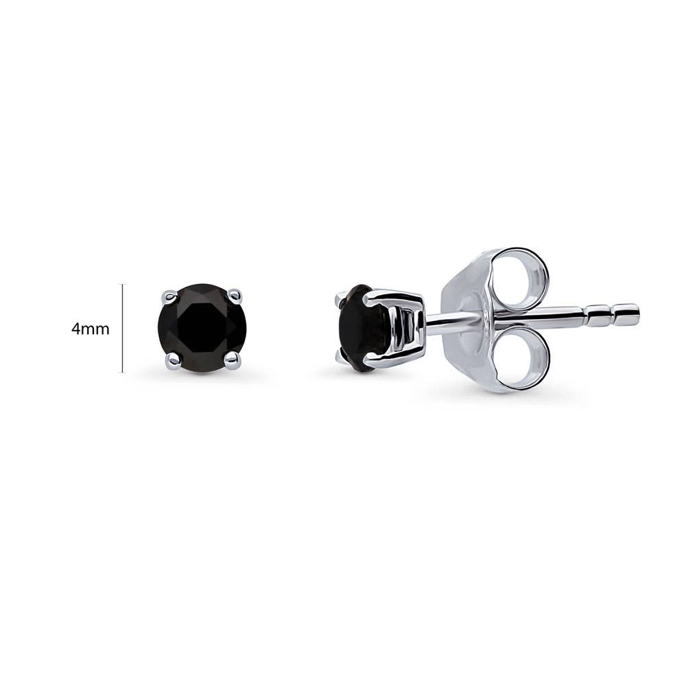 Silver Solitaire Black Cubic Zirconia Stud Earrings
