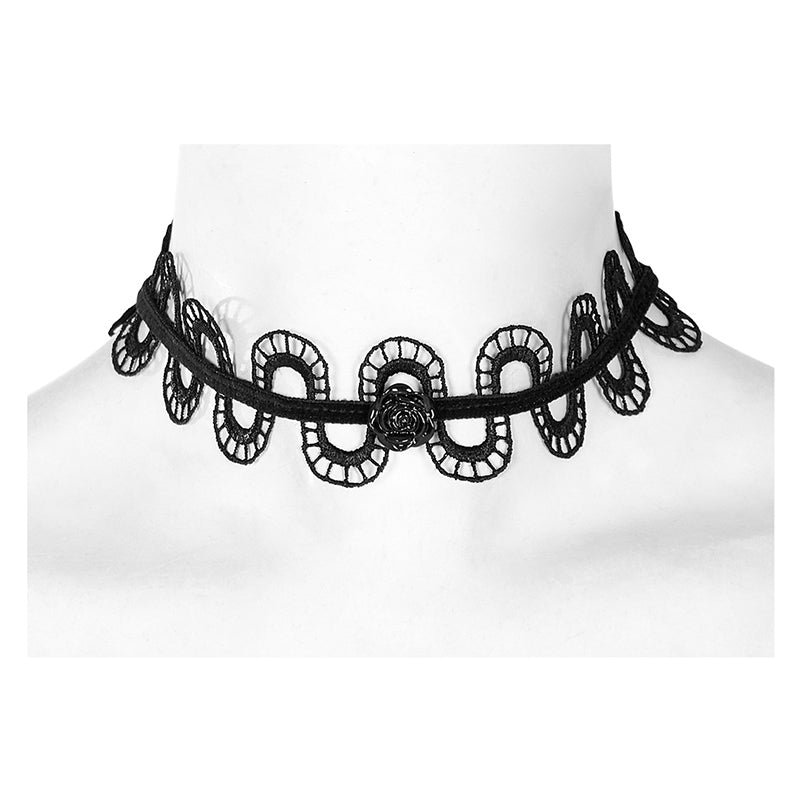 Gothic Snake Shaped Hollow Out Lace Choker Dark Rose Necklace