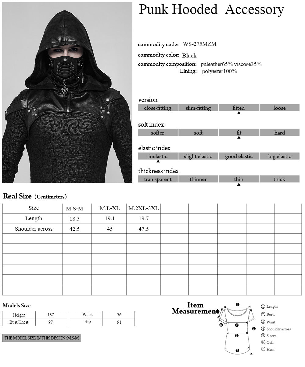 Punk black mouth mask hooded