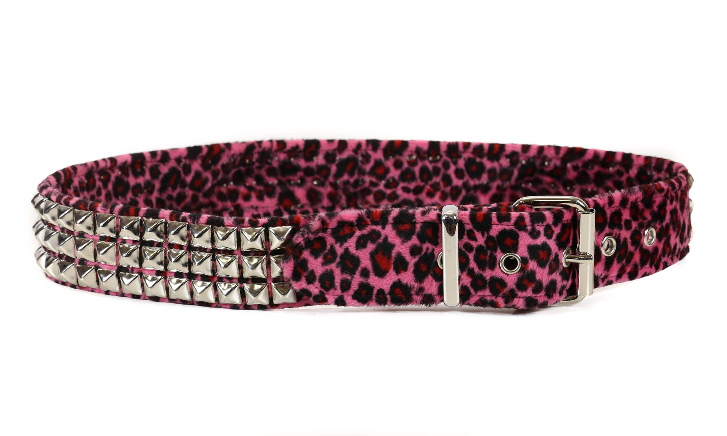 Leopard Fuzzy Fabric Studded Belt
