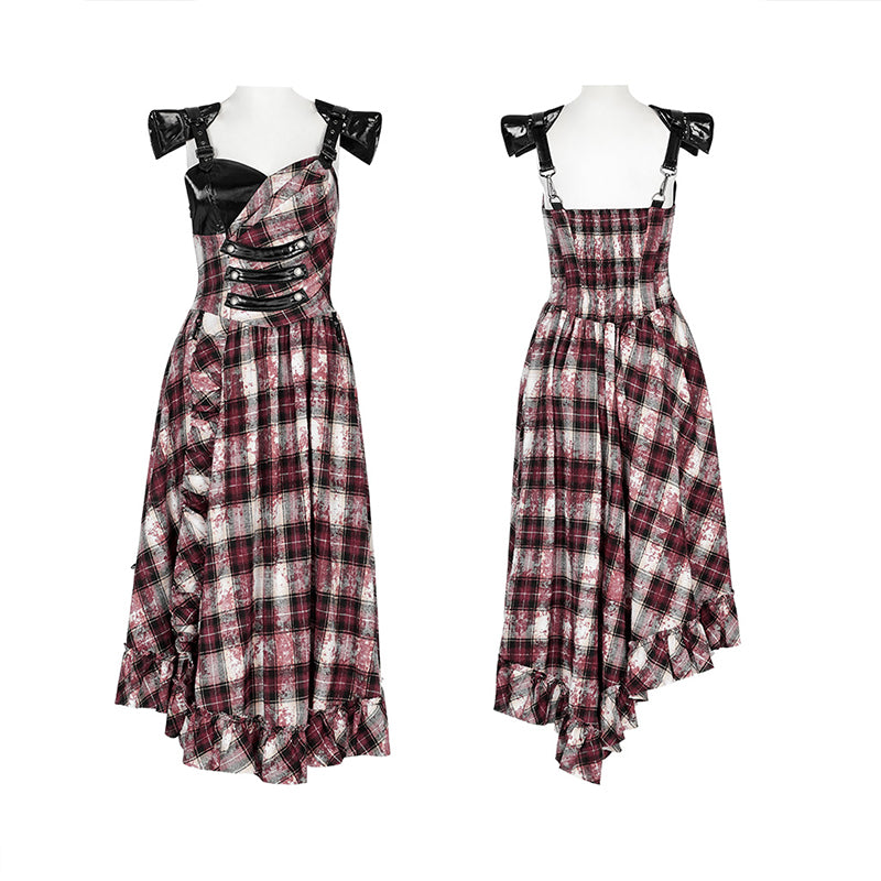 Tie-Dyed Printed Plaid Gown Summer Sexy Ruffles Patchwork Slip Dresses