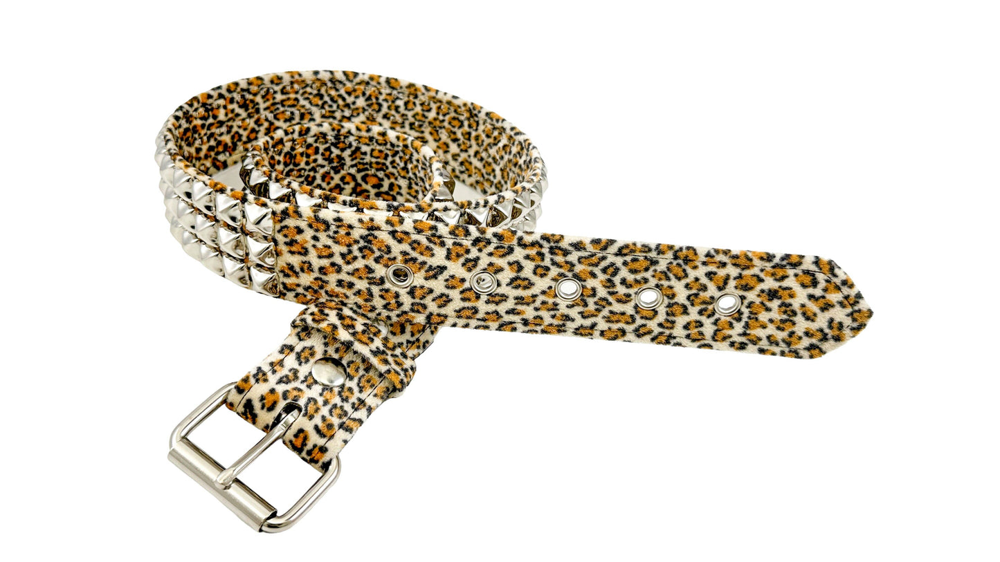 Leopard Fuzzy Fabric Studded Belt