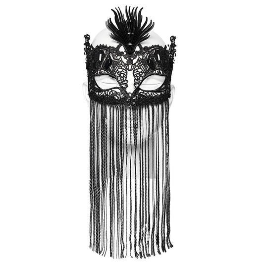 Vibrant Sequin Tassels Sexy And Mysterious Lace Eye Mask And A Coffin-Shaped Decorative Buckle Goth Coffin Mask