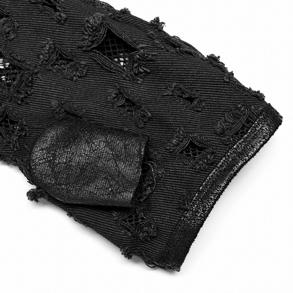 Men Wasted Earth Style Heavy Craft Punk Twill Holes Denim Splice Gauze Gloves