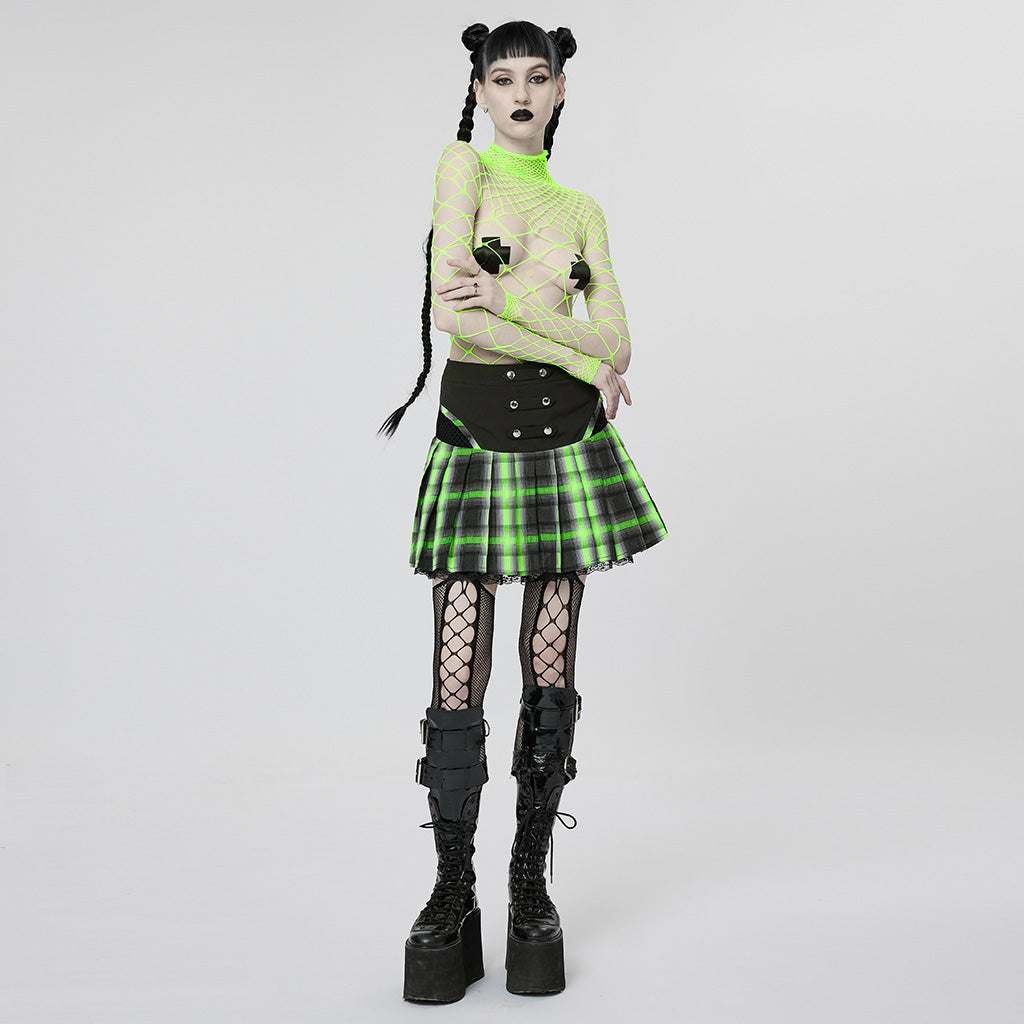 Punk Sweet Cool Girl School Style Sexy Lace Pleated Plaid Mini Skirt