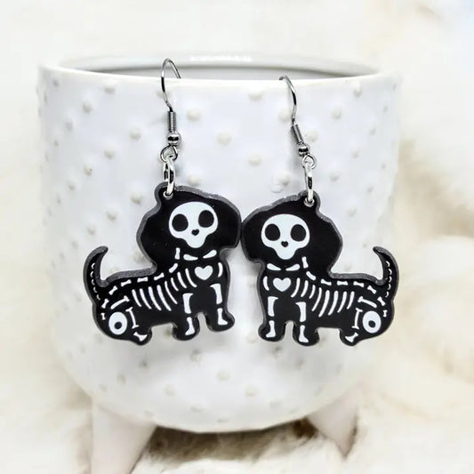 Dog Skeleton Earrings Acrylic