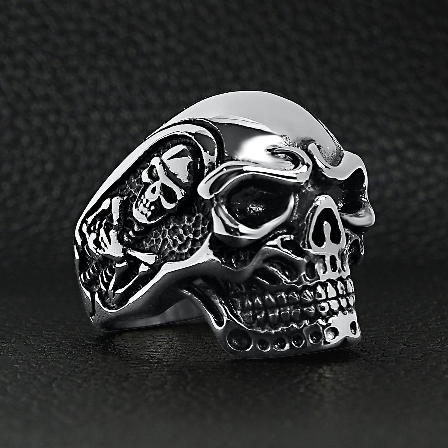 Stainless Steel Skull With Skeleton Accents Ring