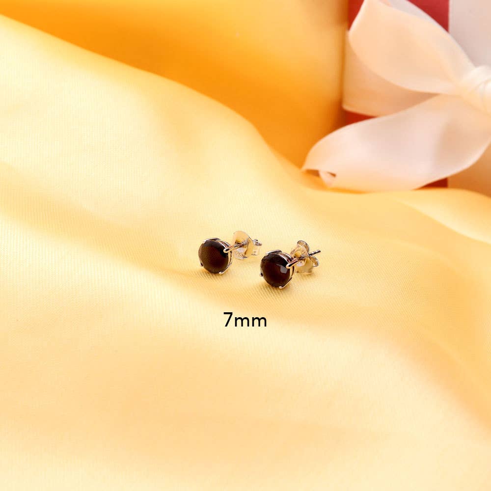 Silver Solitaire Black Cubic Zirconia Stud Earrings