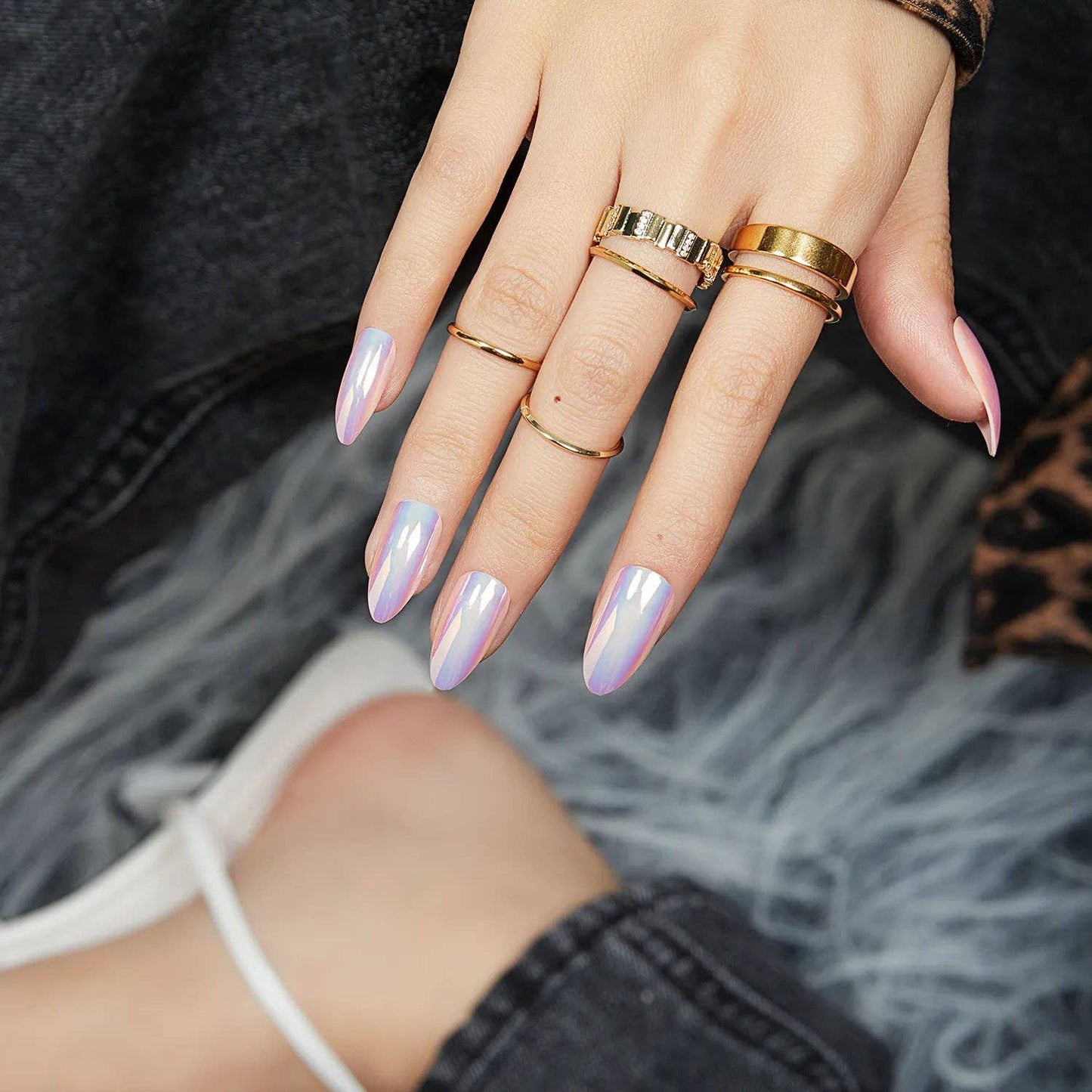 Pink Stardust -  12 Sizes Short Coffin Press On Nails Kit