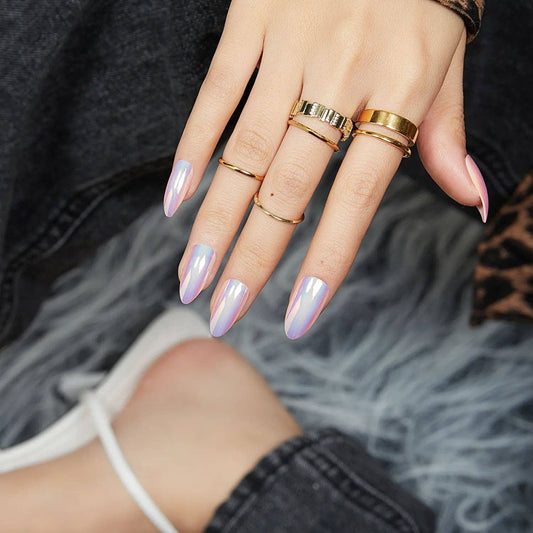 Pink Stardust -  12 Sizes Short Coffin Press On Nails Kit