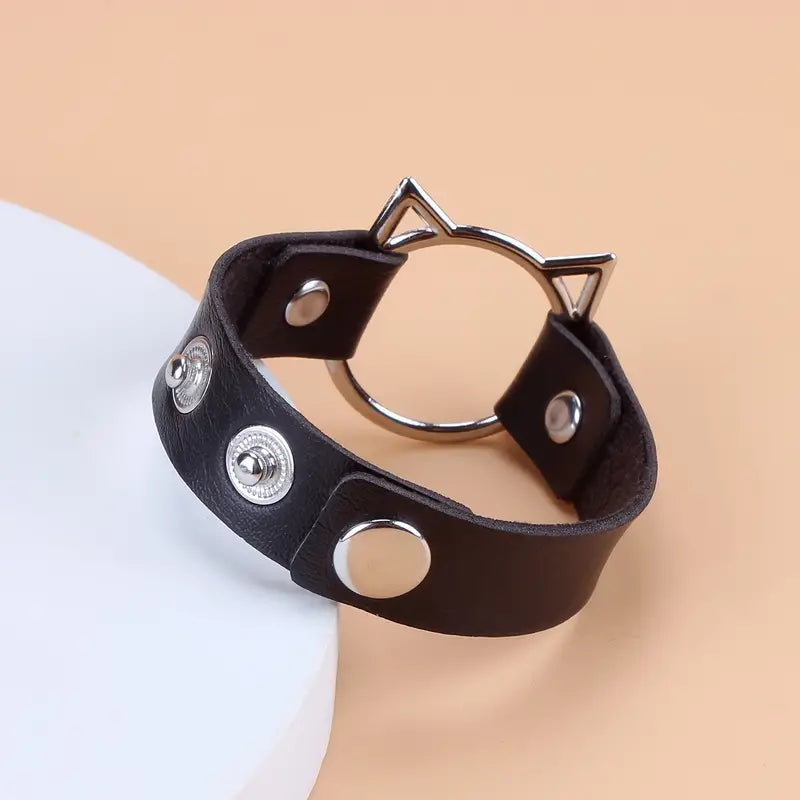 Hollow Cat Head PU Leather Bracelet