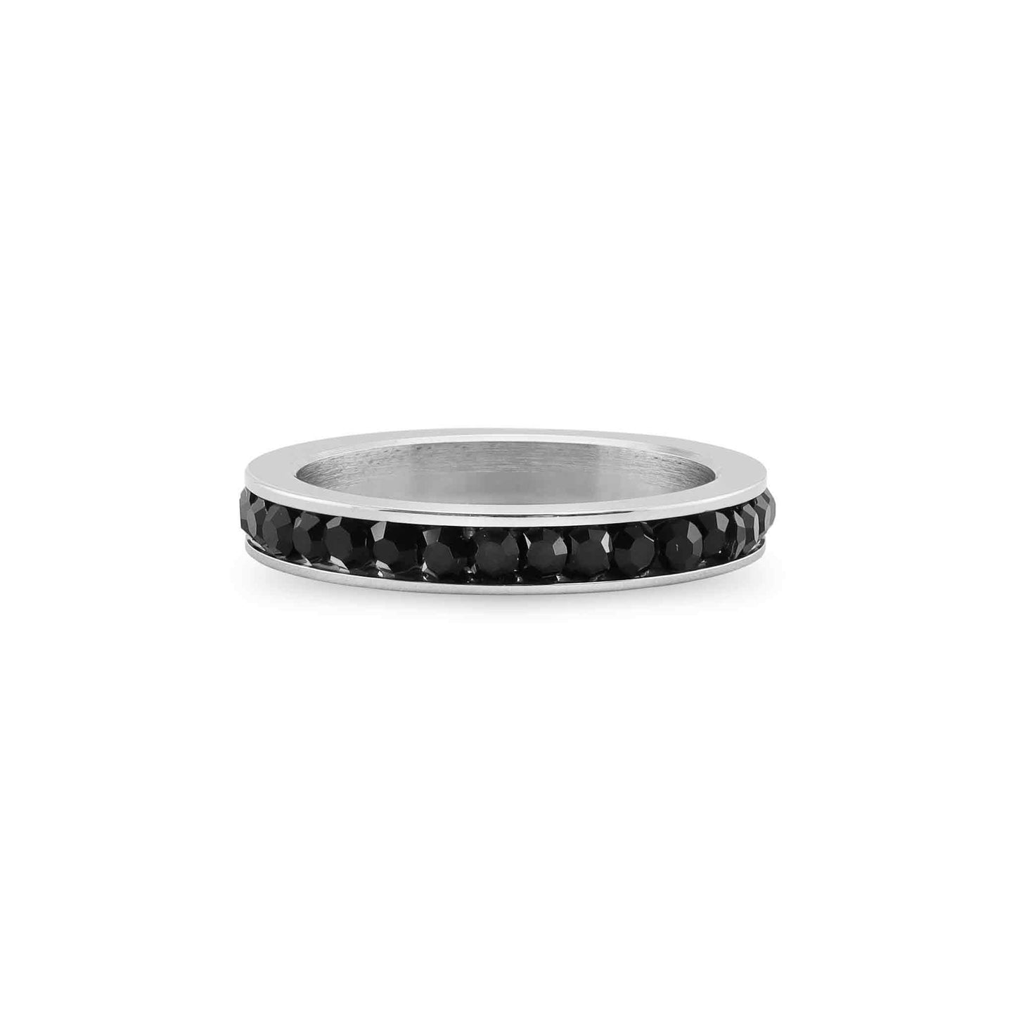 Black CZ Center Highly Polished Stainless Steel Flat Ring