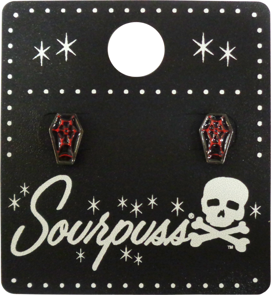 Earrings - Sourpuss -  Red And Black Coffin