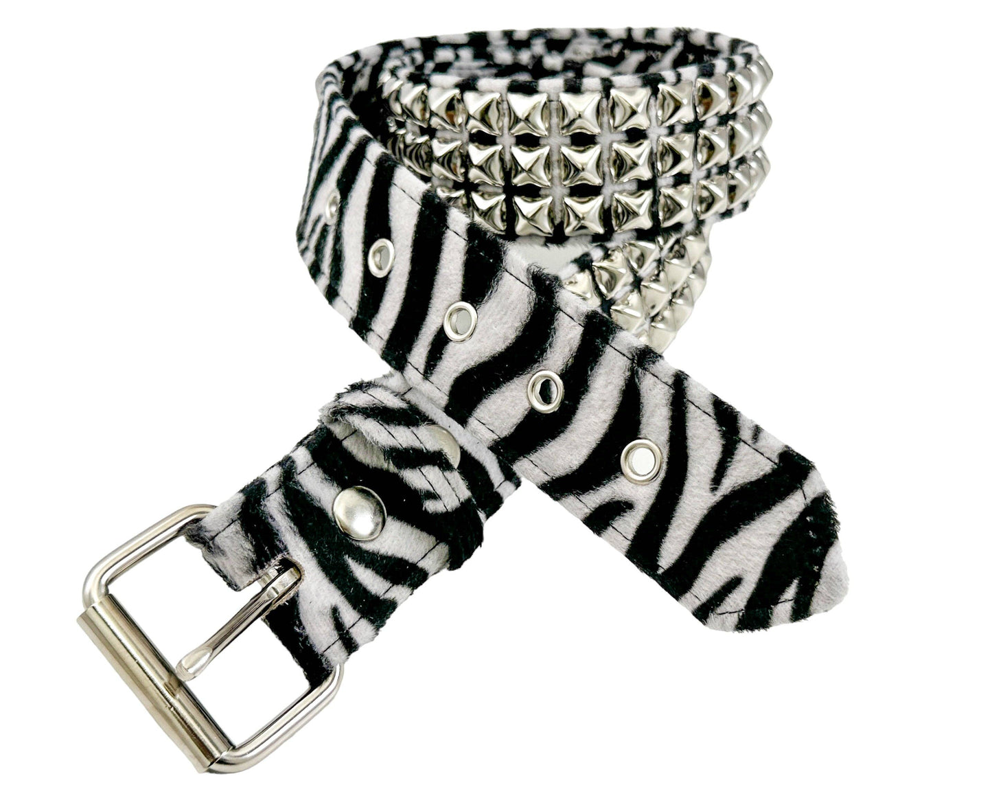 Leopard Fuzzy Fabric Studded Belt