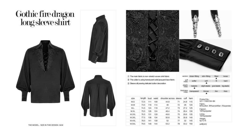 Gothic fire dragon long sleeve shirt