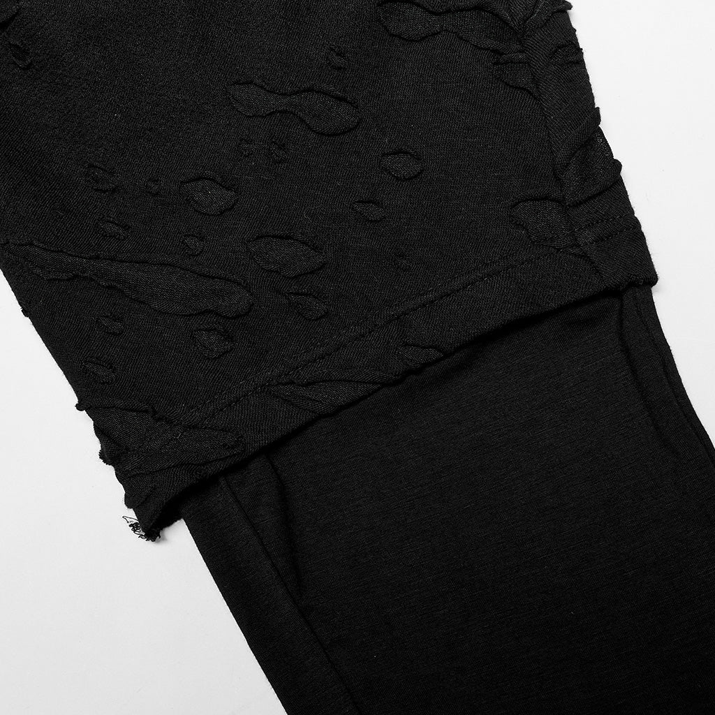 Men Black Broken Hole Knitted Loose Crotch Pants Wasted Earth Style Harem Pants