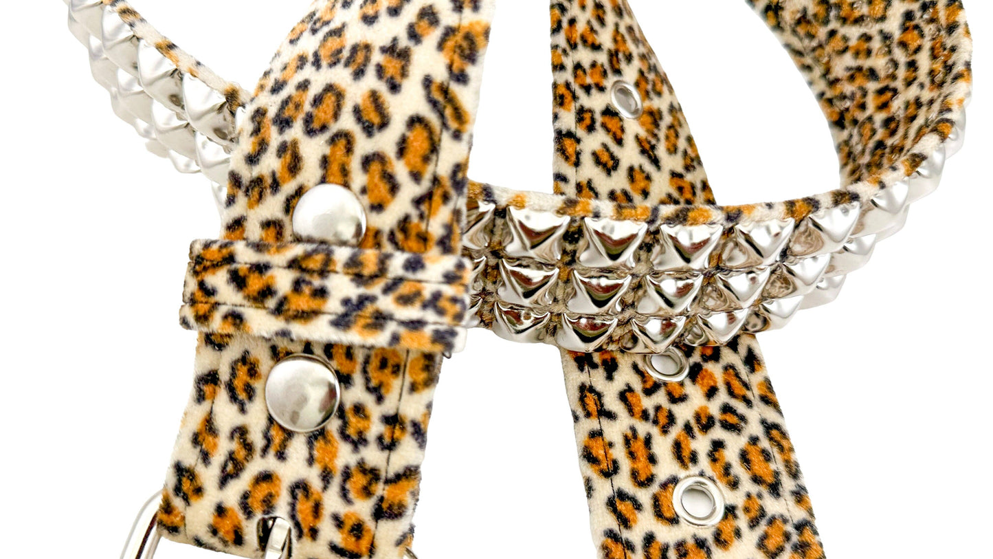 Leopard Fuzzy Fabric Studded Belt